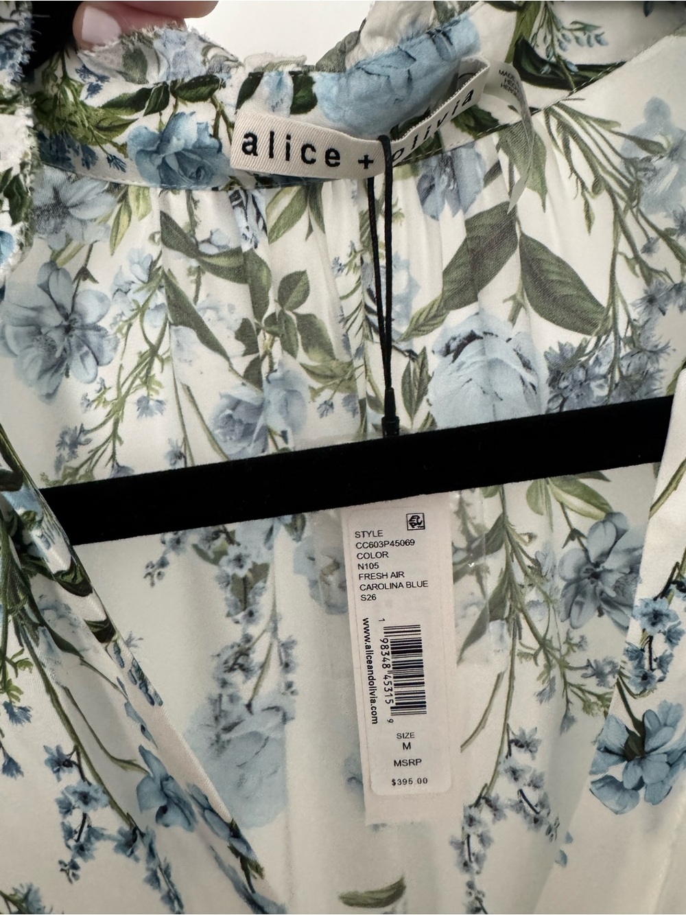 Alice + Olivia White Blouse with Blue Floral Print - Picture 3 of 3